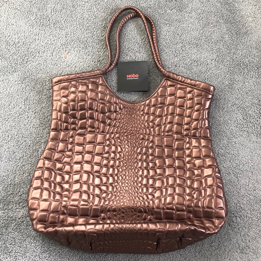 New HOBO brown croc bronze leather large tote bag